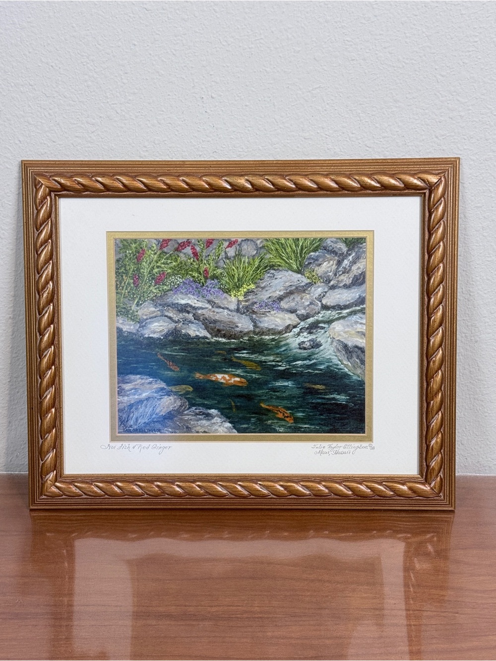 Koi Fish & Red Ginger Gold Framed Art Print Signed COA 1998 16x13 Ellingboe